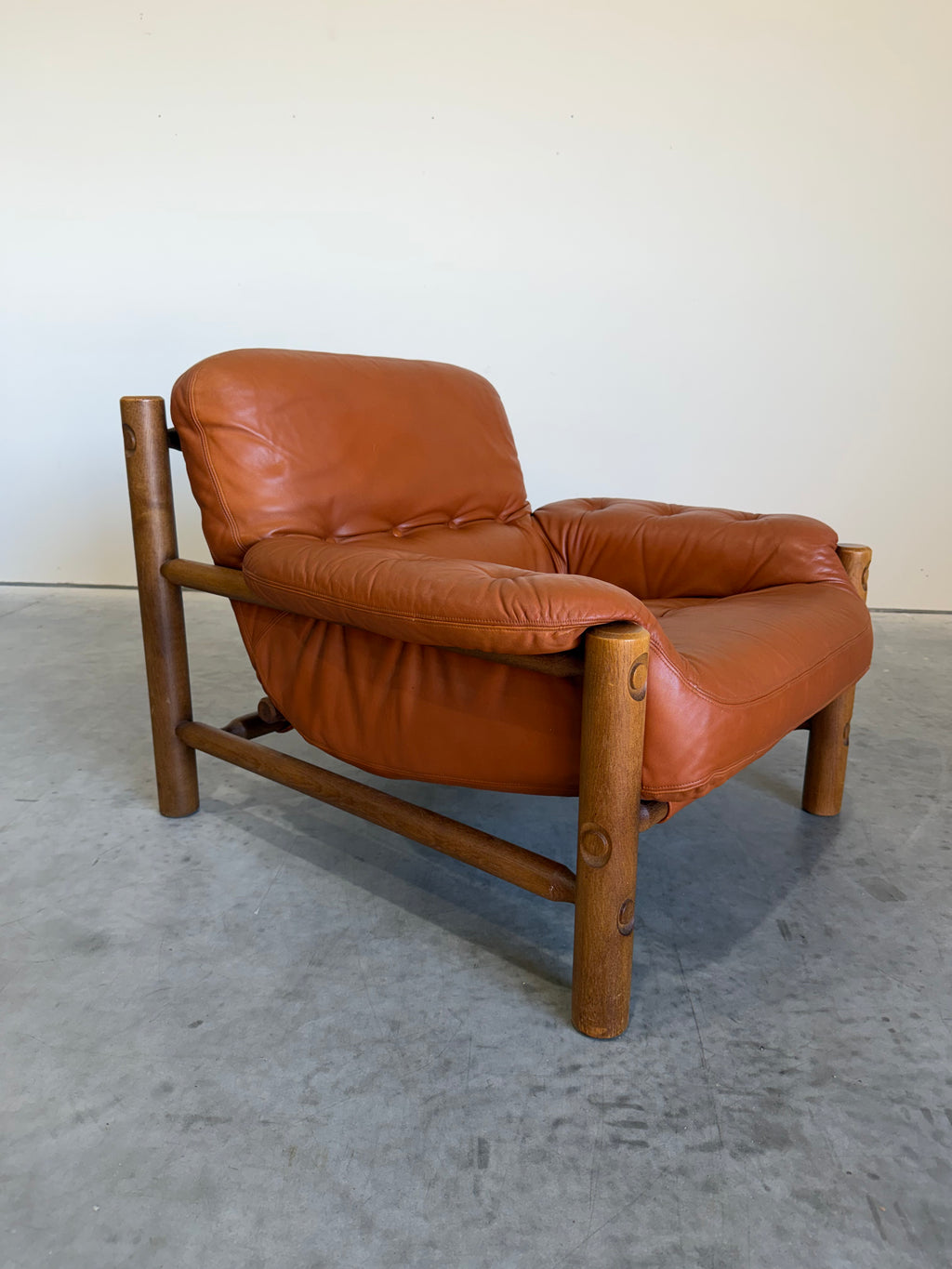 Brazilian Modernist Style Lounge Chair in Cognac Leather and Oak