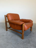 Brazilian Modernist Style Lounge Chair in Cognac Leather and Oak
