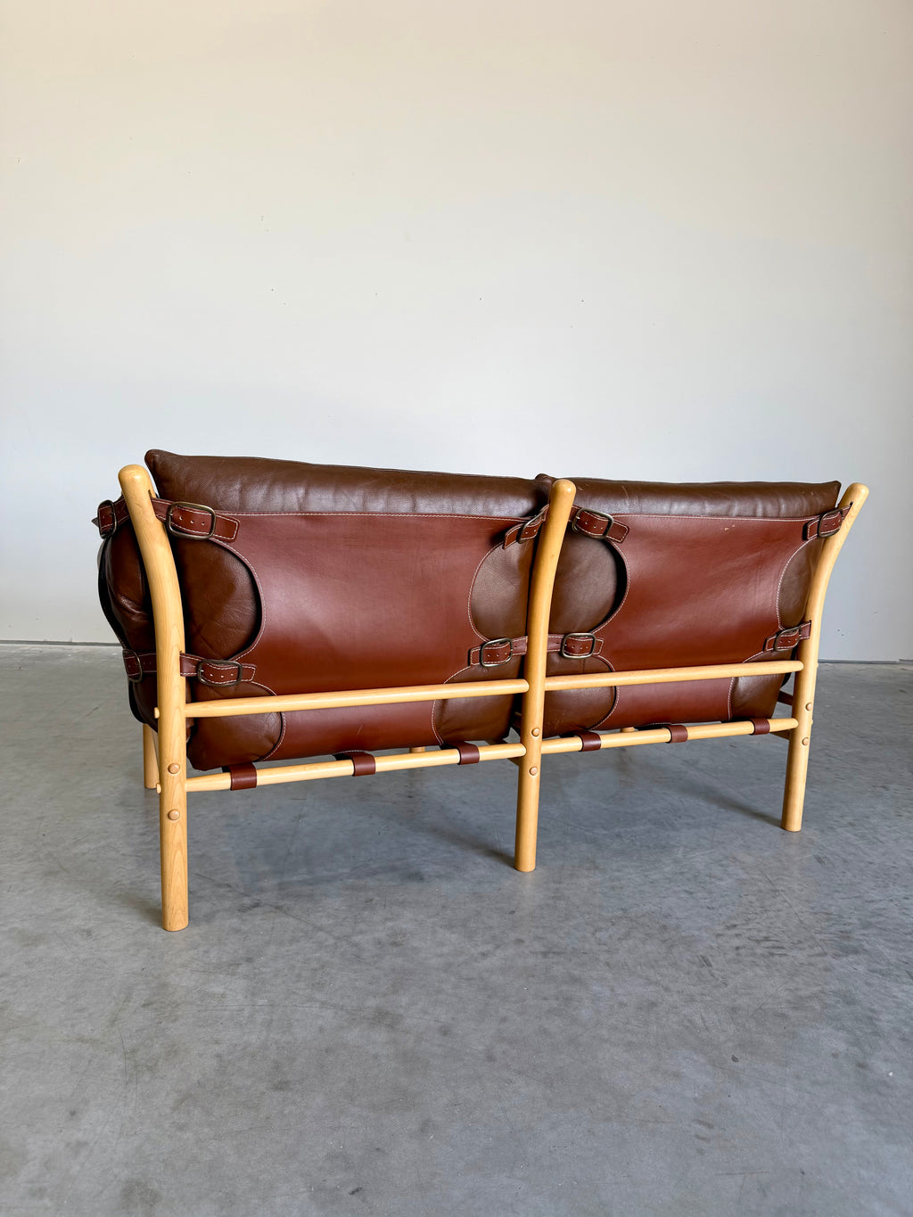 Vintage Arne Norell Ilona Safari Loveseat in Brown Leather