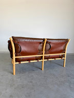 Vintage Arne Norell Ilona Safari Loveseat in Brown Leather