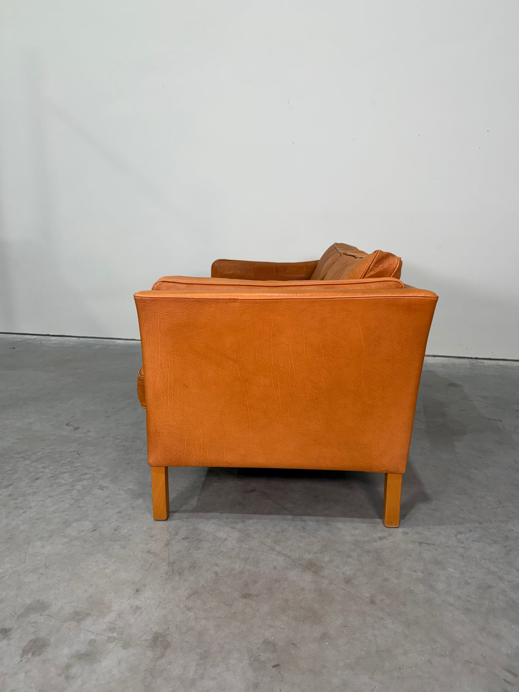 Vintage Mid Century Danish Caramel Leather Mogens Hansen Loveseat