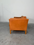 Vintage Mid Century Danish Caramel Leather Mogens Hansen Loveseat
