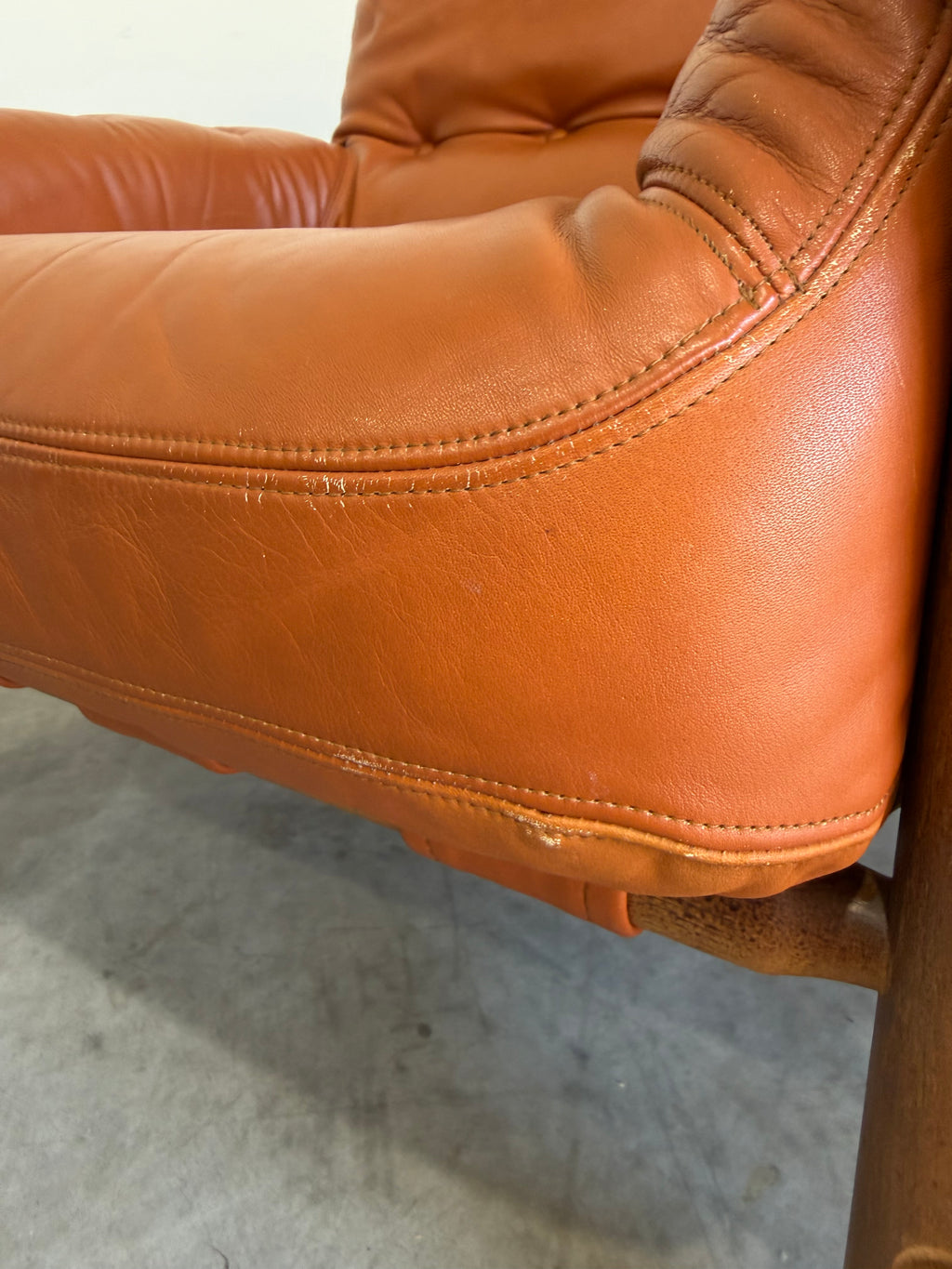 Brazilian Modernist Style Lounge Chair in Cognac Leather and Oak
