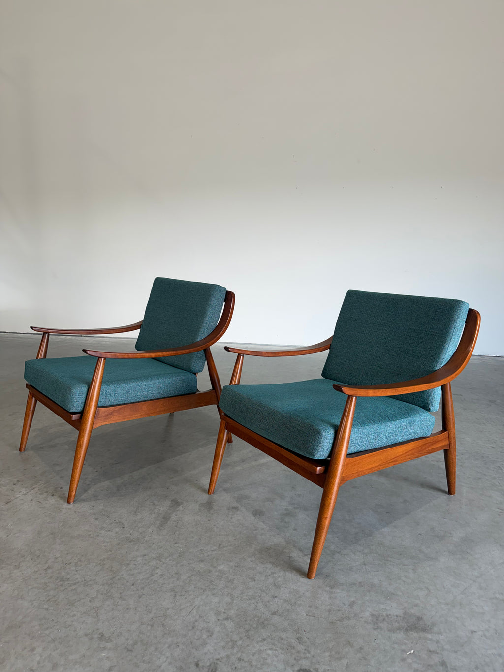 Pair of Mid Century Modern Danish Style Slat Back Lounge Chairs