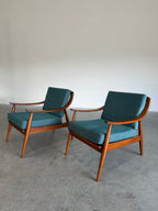 Pair of Mid Century Modern Danish Style Slat Back Lounge Chairs