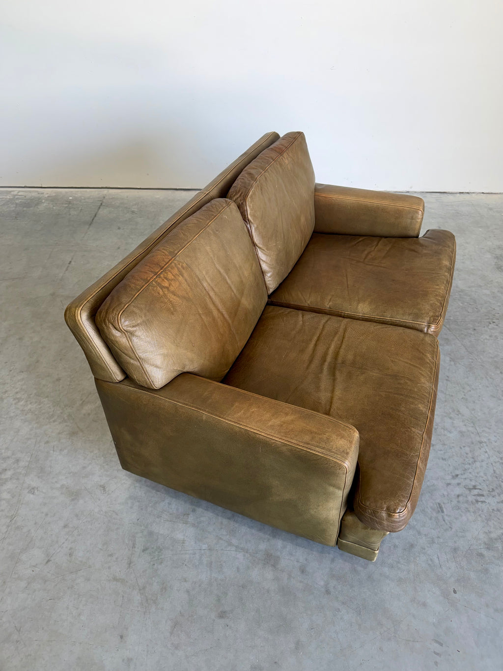 Mid Century Swedish Arne Norell Style Olive Leather and Rosewood Loveseat