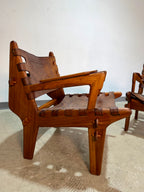 Pair of Mid Century Hand Tooled Leather Angel Pazmino Safari Lounge Chairs