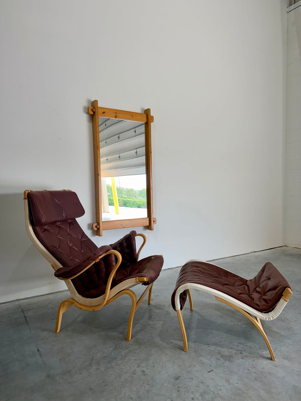 Vintage Scandinavian Pine Wall Mirror