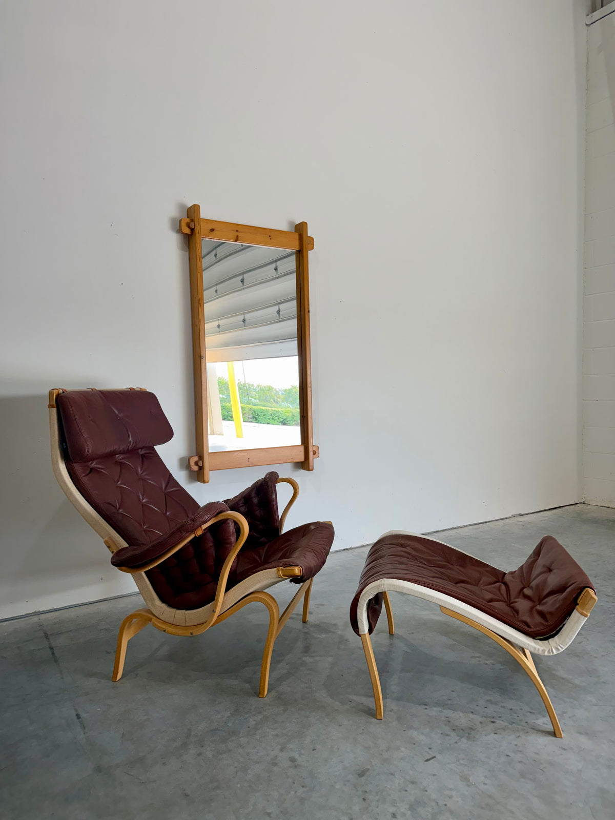 Vintage Scandinavian Pine Wall Mirror