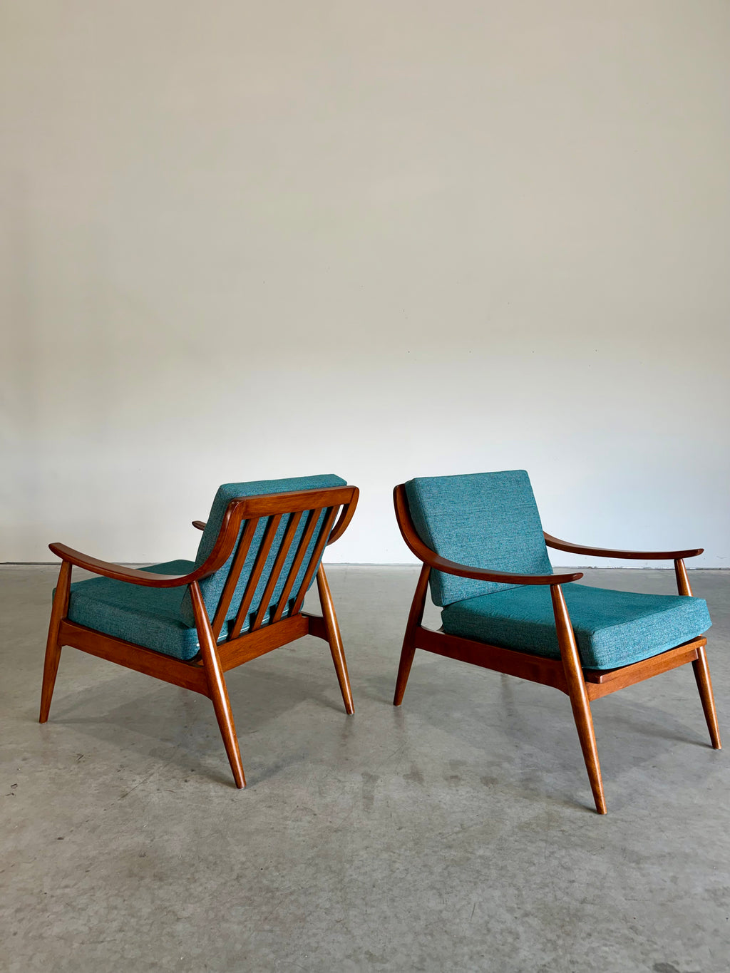 Pair of Mid Century Modern Danish Style Slat Back Lounge Chairs