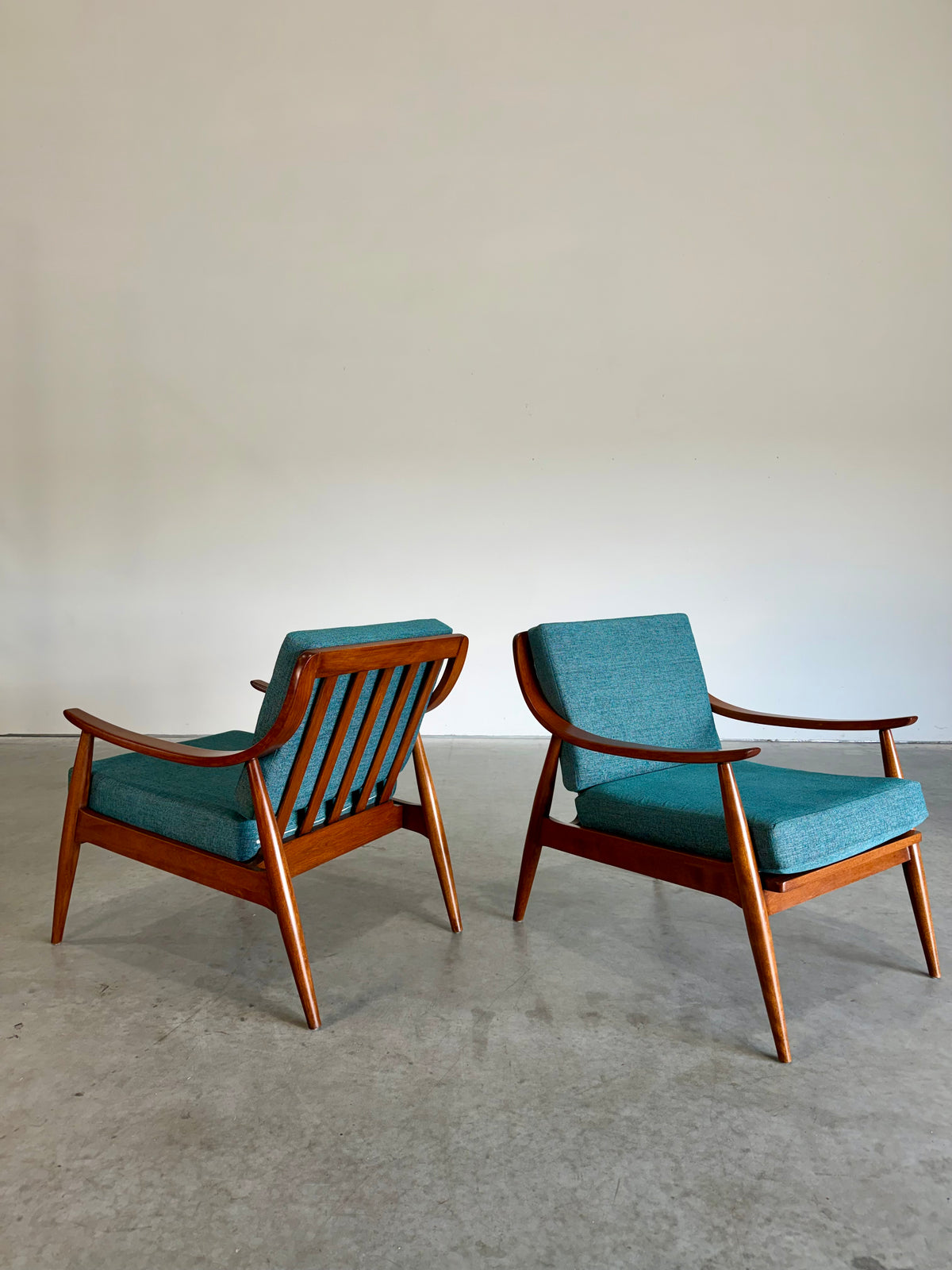 Pair of Mid Century Modern Danish Style Slat Back Lounge Chairs
