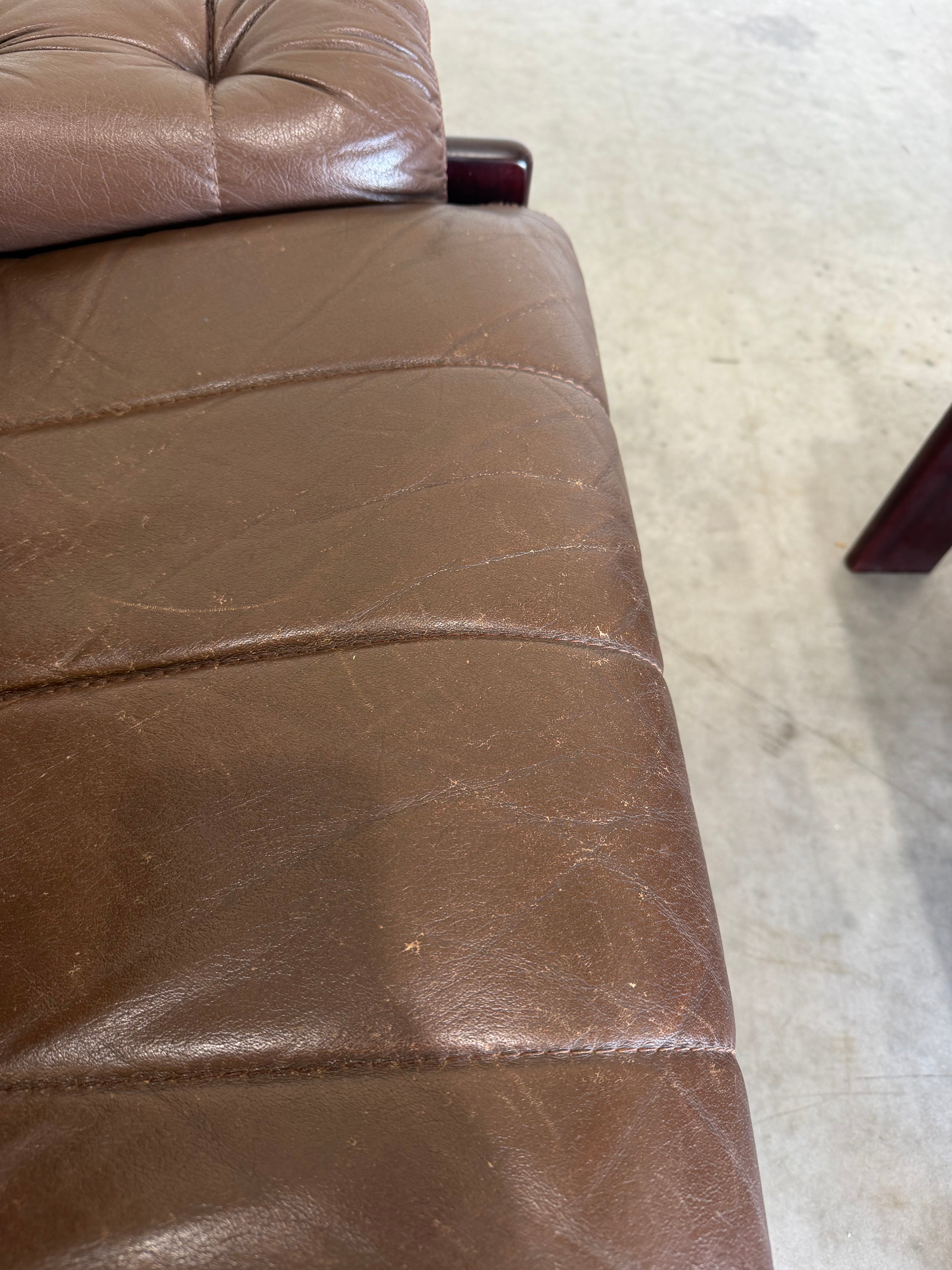 Pair of Vintage Brown Leather Reclining Lounge Chairs, Skipper Mobler