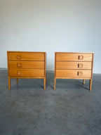 Pair of Mid Century Danish Three Drawer Chests, Bedside Tables