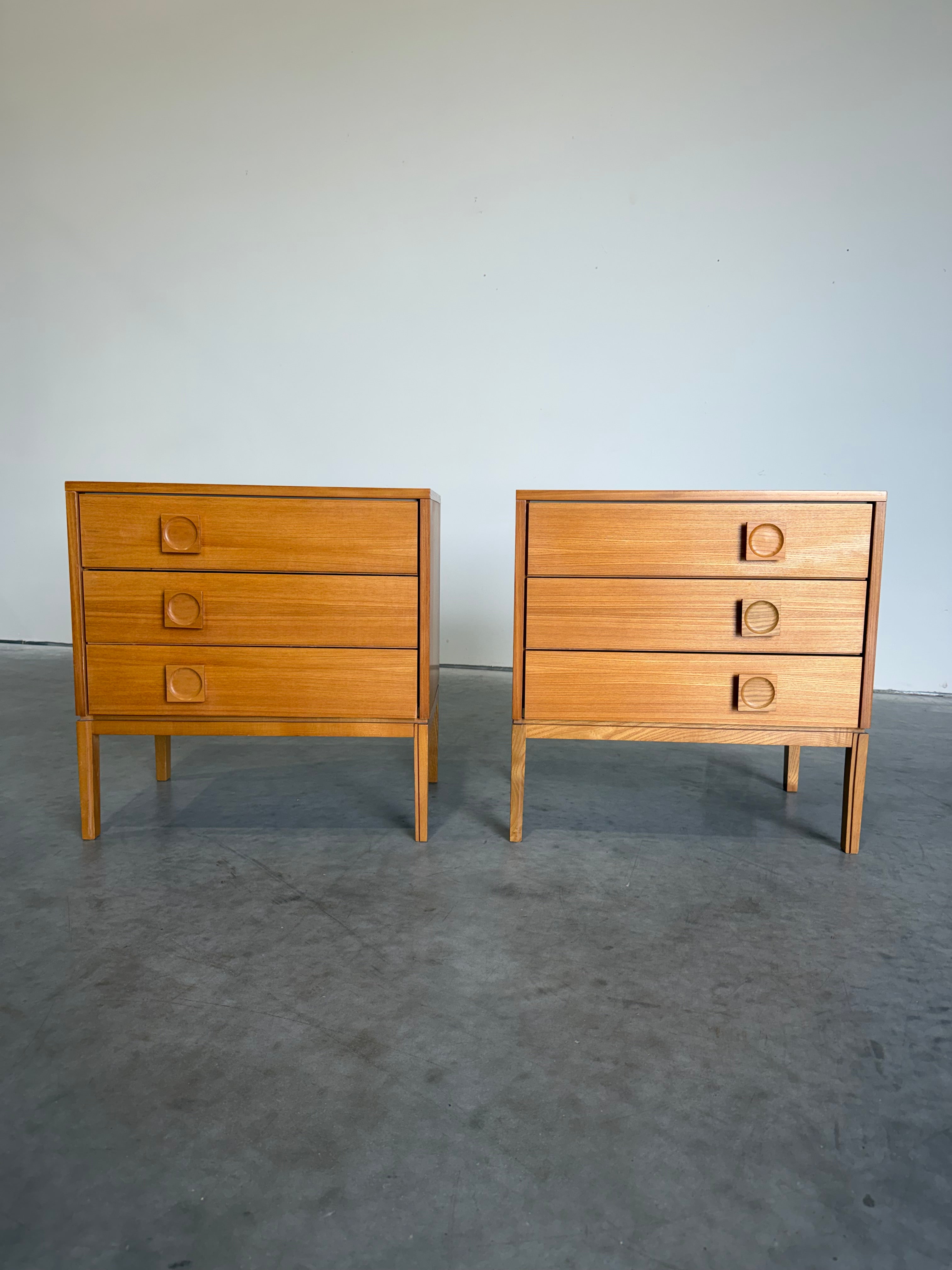 Pair of Mid Century Danish Three Drawer Chests, Bedside Tables