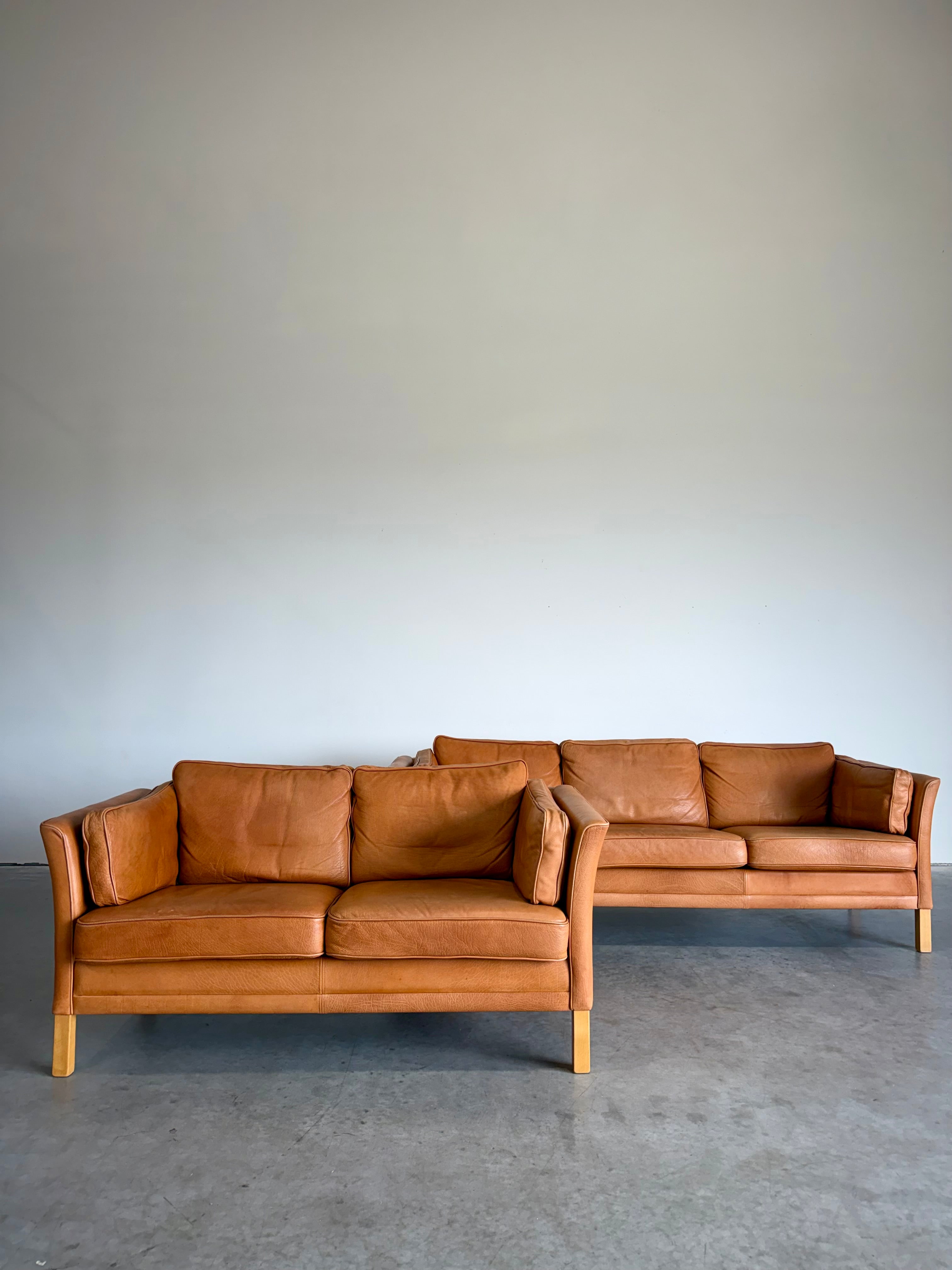 Vintage Mid Century Danish Caramel Leather Mogens Hansen Sofa