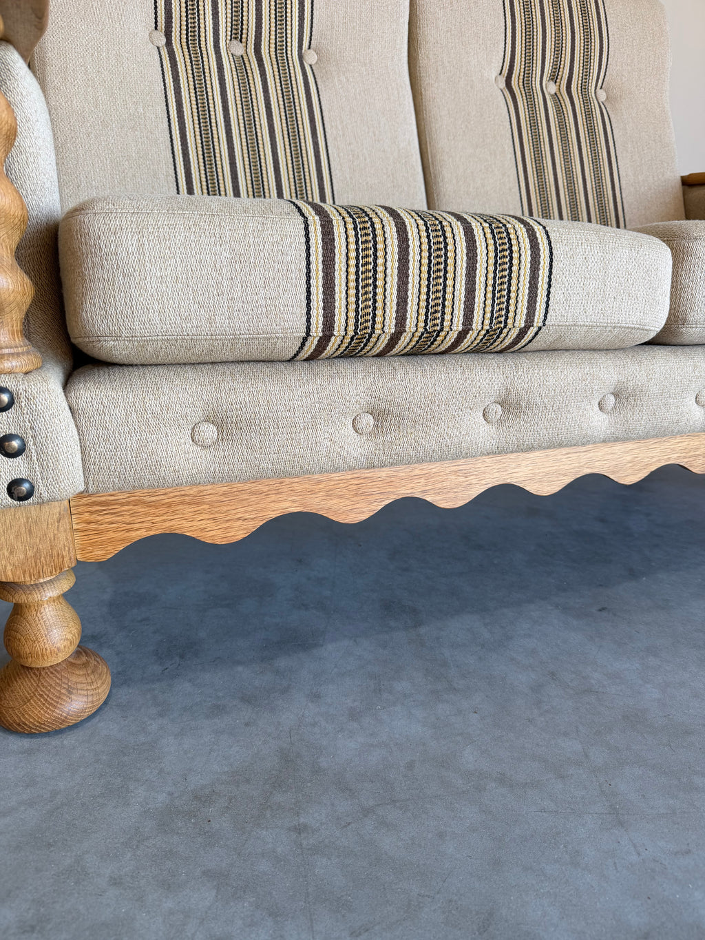 Vintage Henning Kjaernulf Style Danish Wool and Oak Loveseat