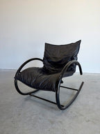 Vintage Post Modern Black Tubular Metal and Leather Rocker