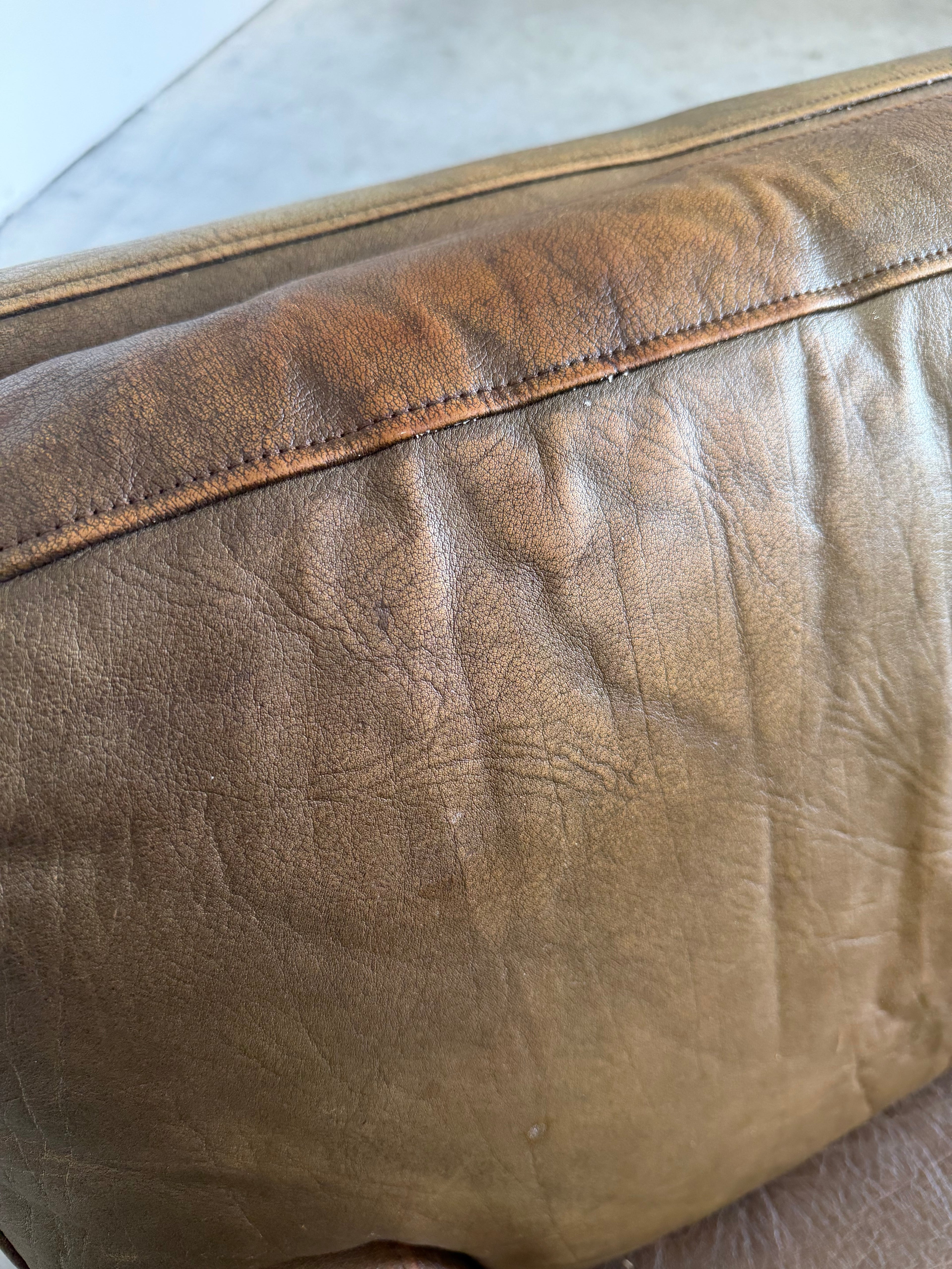 Mid Century Swedish Arne Norell Style Olive Leather and Rosewood Loveseat