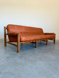 Brazilian Modernist Style Sofa in Cognac Leather and Oak