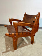 Pair of Mid Century Hand Tooled Leather Angel Pazmino Safari Lounge Chairs