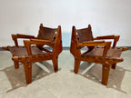 Pair of Mid Century Hand Tooled Leather Angel Pazmino Safari Lounge Chairs