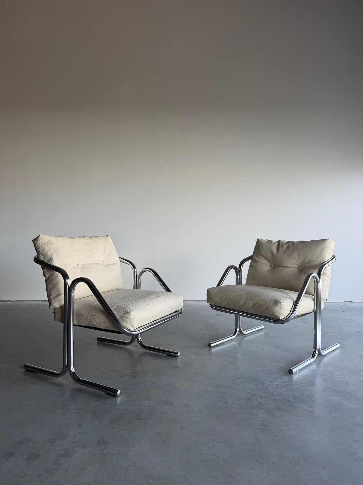 Pair of Mid Century Jerry Johnson Arcadia Chrome Sling Chairs c.1970’s