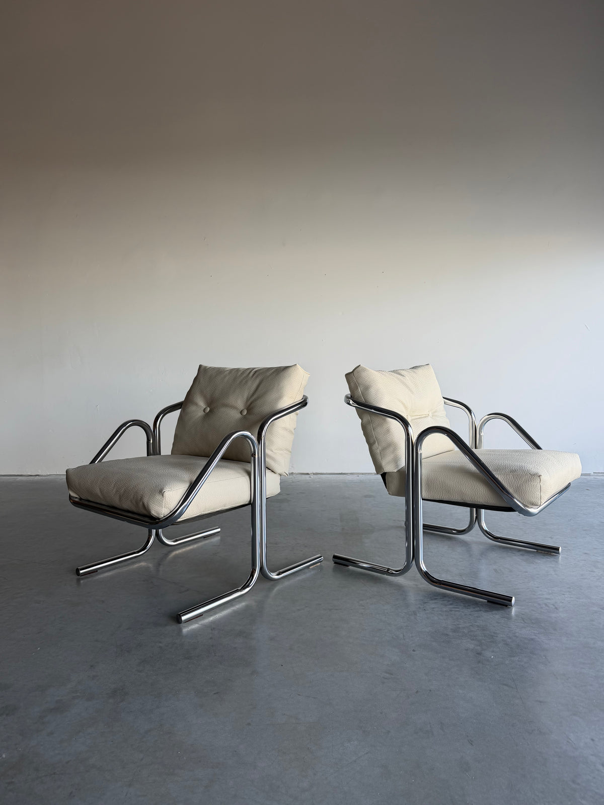 Pair of Mid Century Jerry Johnson Arcadia Chrome Sling Chairs c.1970’s