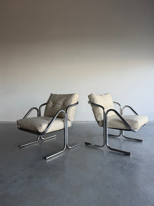 Pair of Mid Century Jerry Johnson Arcadia Chrome Sling Chairs c.1970’s