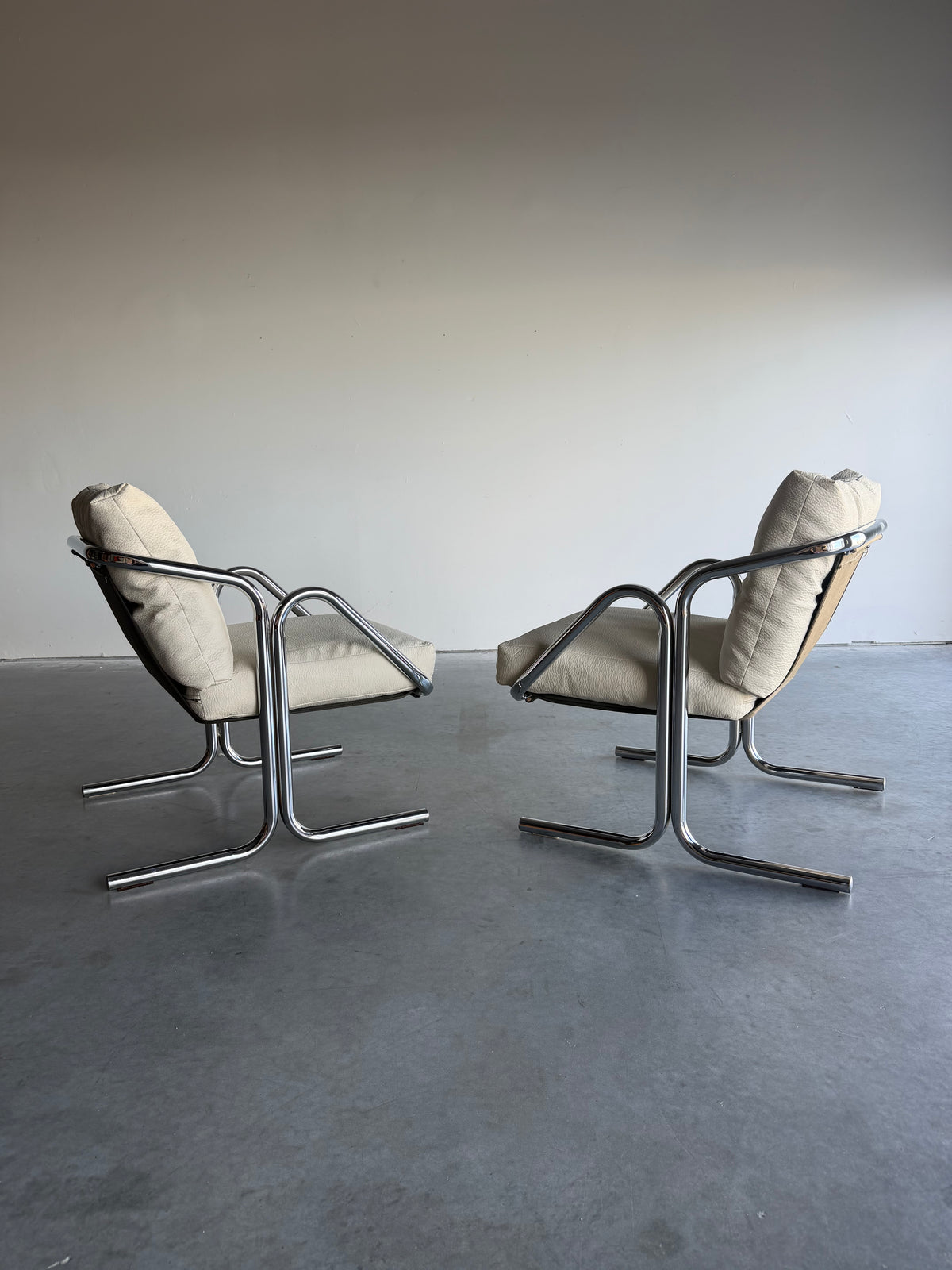 Pair of Mid Century Jerry Johnson Arcadia Chrome Sling Chairs c.1970’s