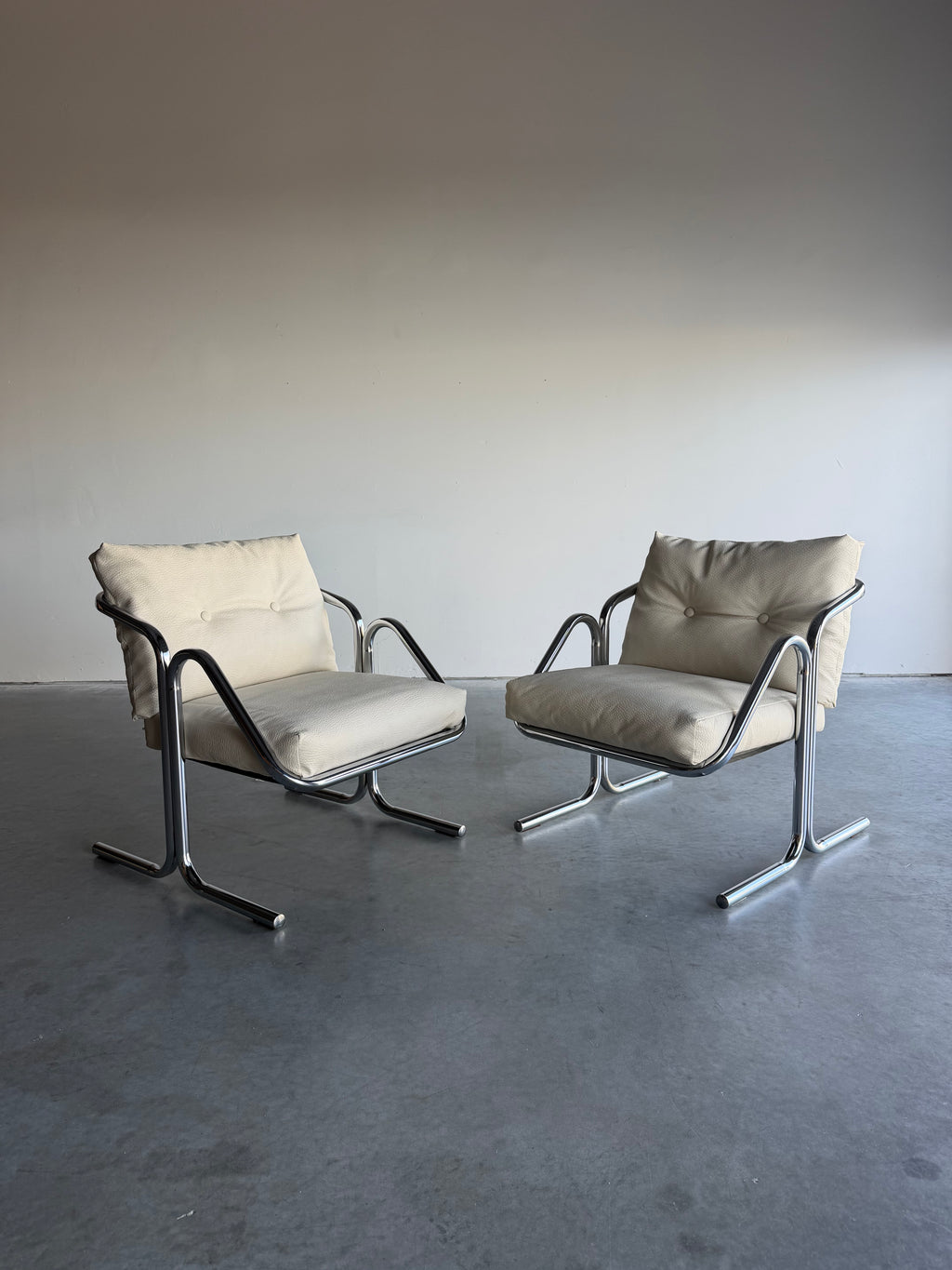 Pair of Mid Century Jerry Johnson Arcadia Chrome Sling Chairs c.1970’s