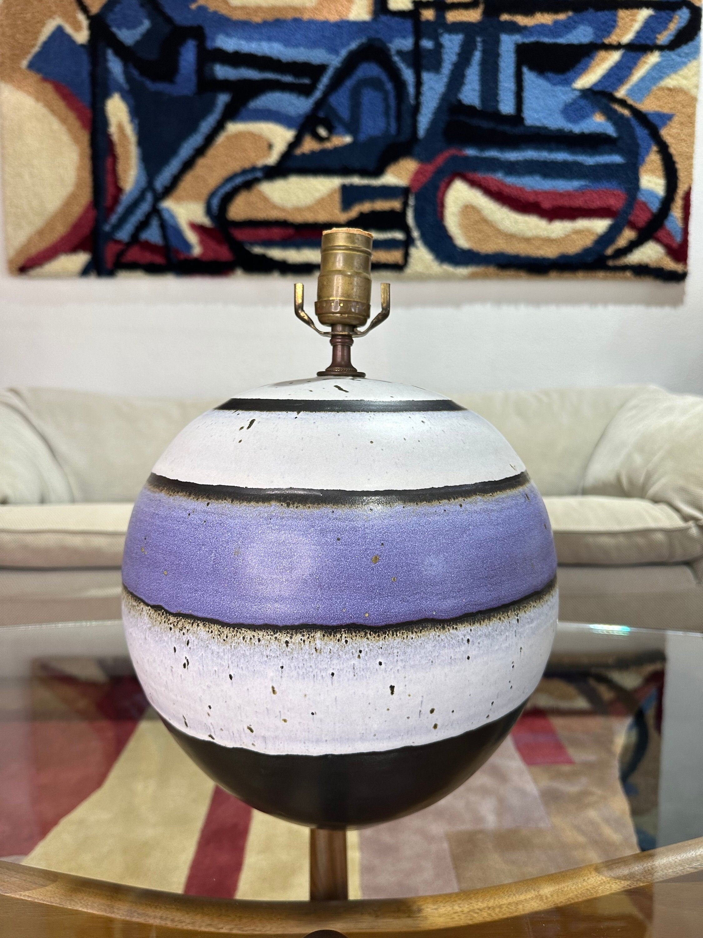 Mid Century Purple, Black and White Signed Studio Pottery Lamp