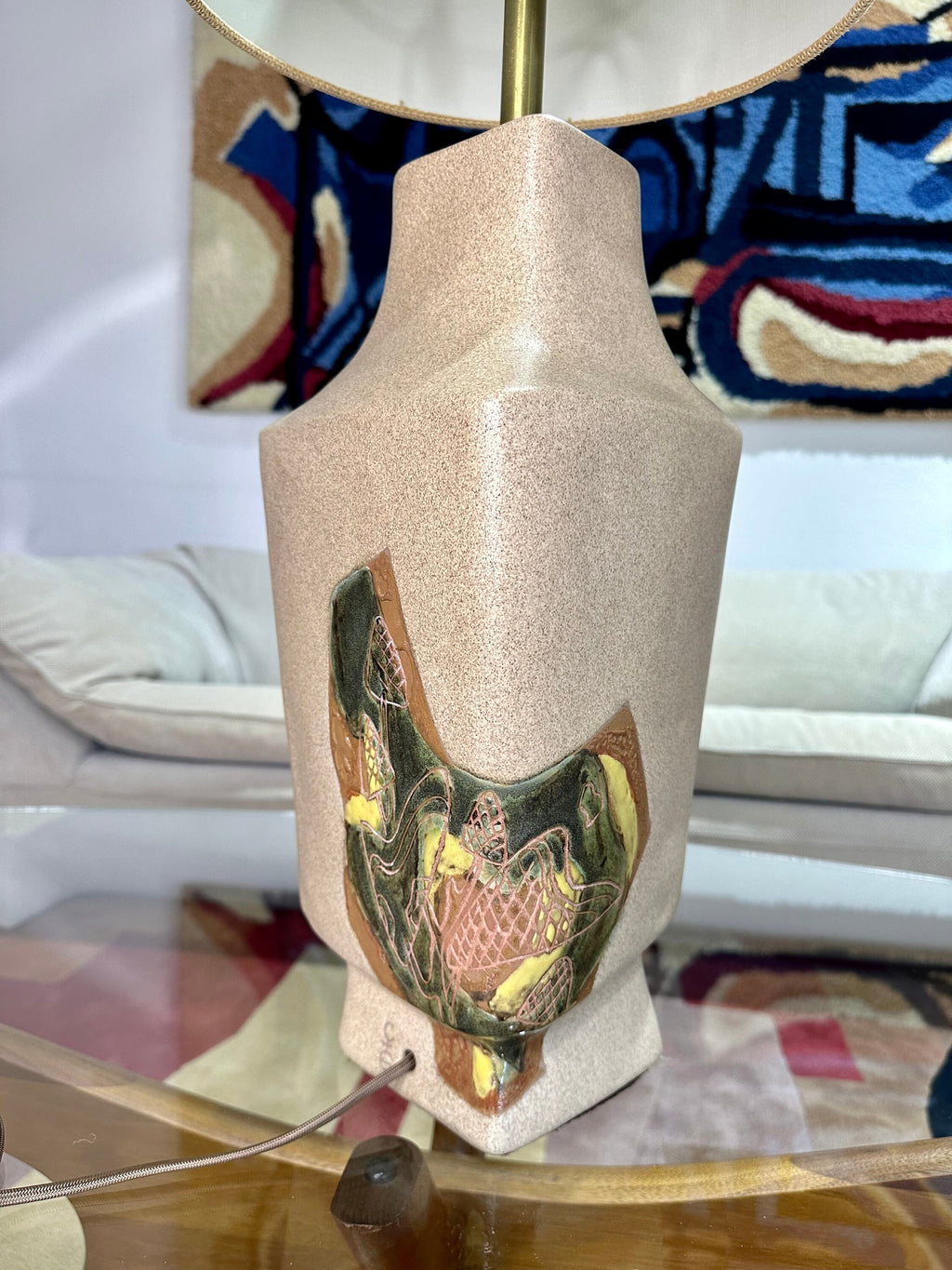 Mid Century Modern Studio Pottery Marianna Von Allesch Ceramic Table Lamp With Etching