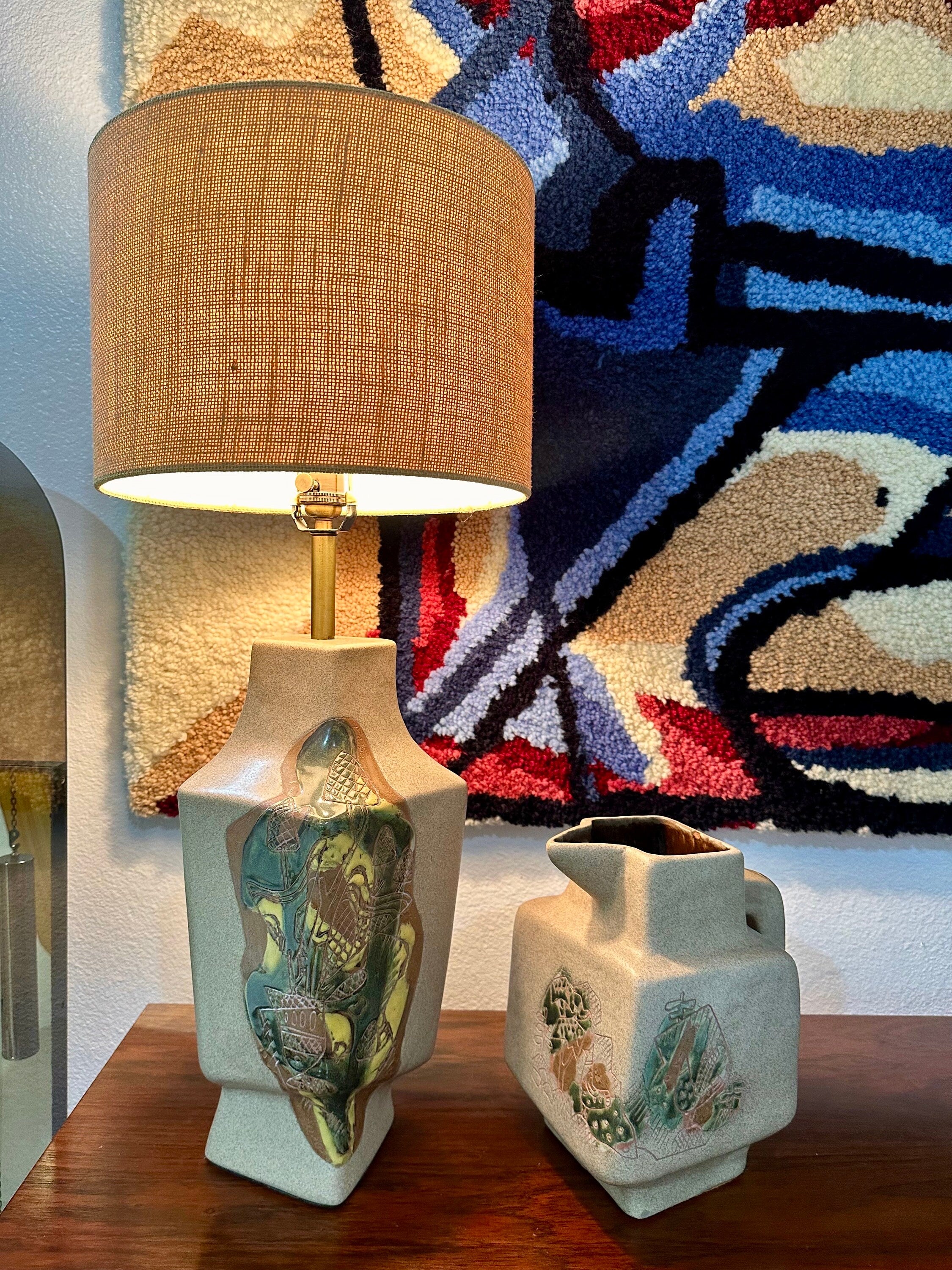 Mid Century Modern Studio Pottery Marianna Von Allesch Ceramic Table Lamp With Etching