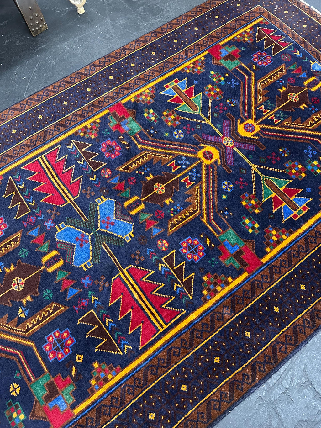 Vintage Hand Knotted Wool Afghan Tribal Geometric Rug 3’7” x 6’4”