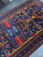 Vintage Hand Knotted Wool Afghan Tribal Geometric Rug 3’7” x 6’4”