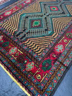 Vintage Hand Knotted Wool Geometric Design Afghan Tribal Geometric Rug 3’7” x 6’