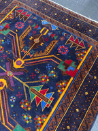 Vintage Hand Knotted Wool Afghan Tribal Geometric Rug 3’7” x 6’4”