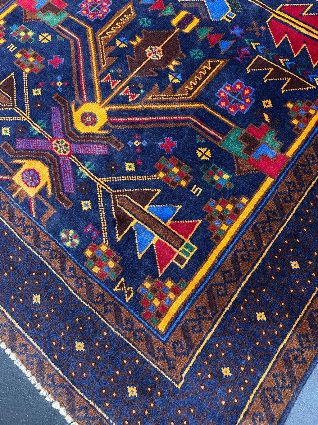 Vintage Hand Knotted Wool Afghan Tribal Geometric Rug 3’7” x 6’4”