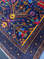Vintage Hand Knotted Wool Afghan Tribal Geometric Rug 3’7” x 6’4”