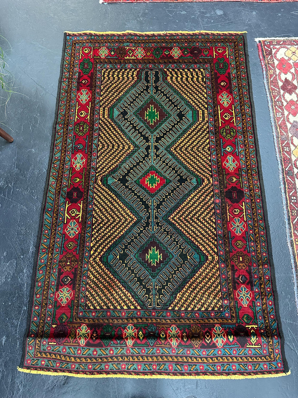 Vintage Hand Knotted Wool Geometric Design Afghan Tribal Geometric Rug 3’7” x 6’