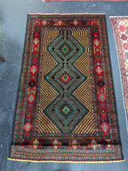 Vintage Hand Knotted Wool Geometric Design Afghan Tribal Geometric Rug 3’7” x 6’