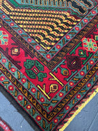 Vintage Hand Knotted Wool Geometric Design Afghan Tribal Geometric Rug 3’7” x 6’