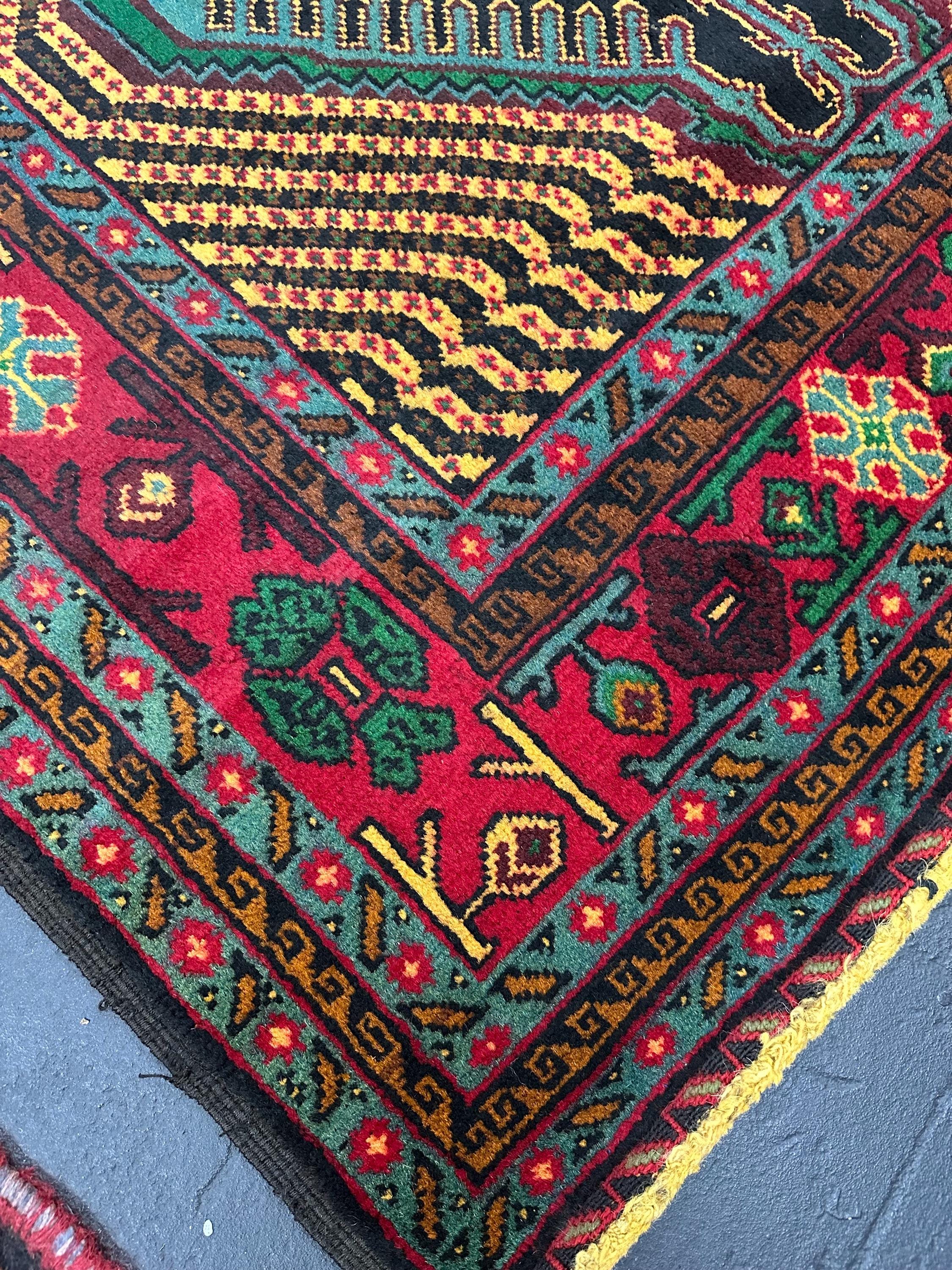 Vintage Hand Knotted Wool Geometric Design Afghan Tribal Geometric Rug 3’7” x 6’