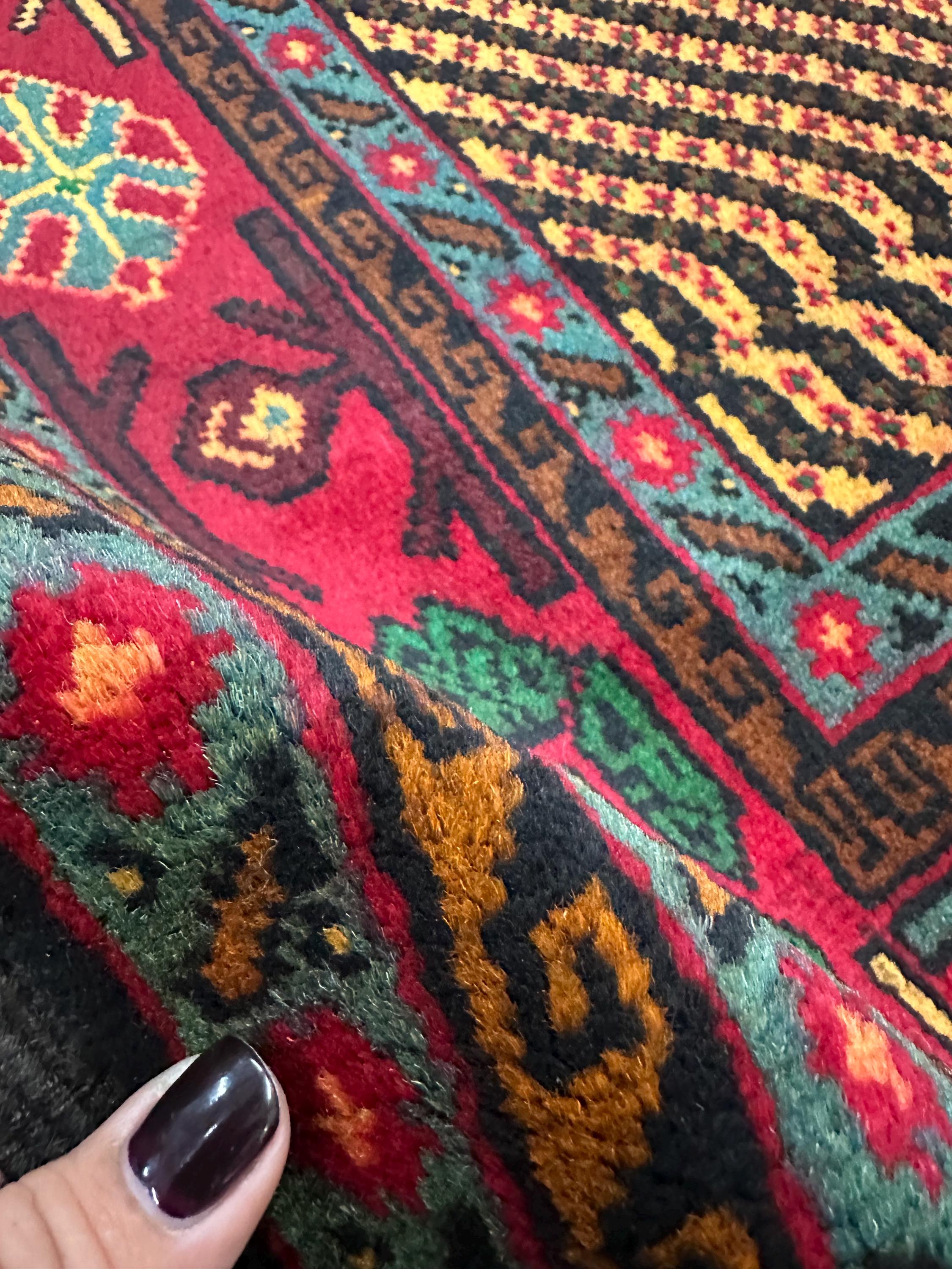 Vintage Hand Knotted Wool Geometric Design Afghan Tribal Geometric Rug 3’7” x 6’