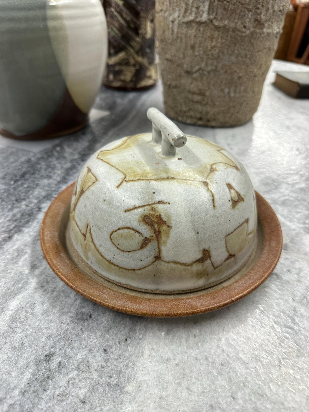 Vintage Mid Century Modern Studio Pottery 2pc Covered Cheese Dish