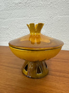 Vintage Royal Haeger Atomic MCM Yellow and Brown Glaze 707-S Footed Lidded Compote Dish