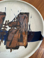 Mid Century Modern Studio Pottery Charger Dish Signed, Abstract Brutalist Design