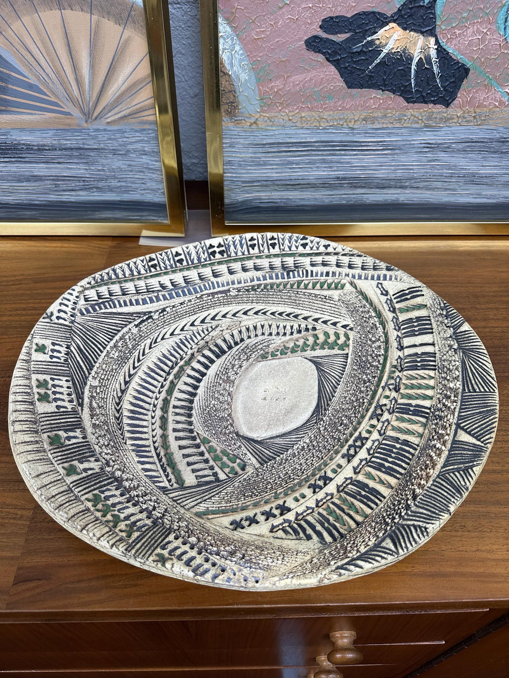 Mid Century Modern Studio Pottery Barbara Haring Shallow Console Bowl, Signed