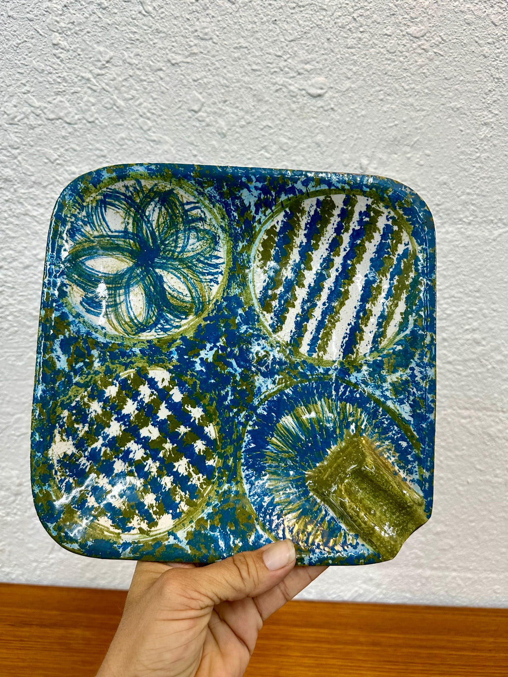 Bitossi for Raymor Italian Mid Century Modern Ceramic Ashtray Catch All Dish Blue and Green