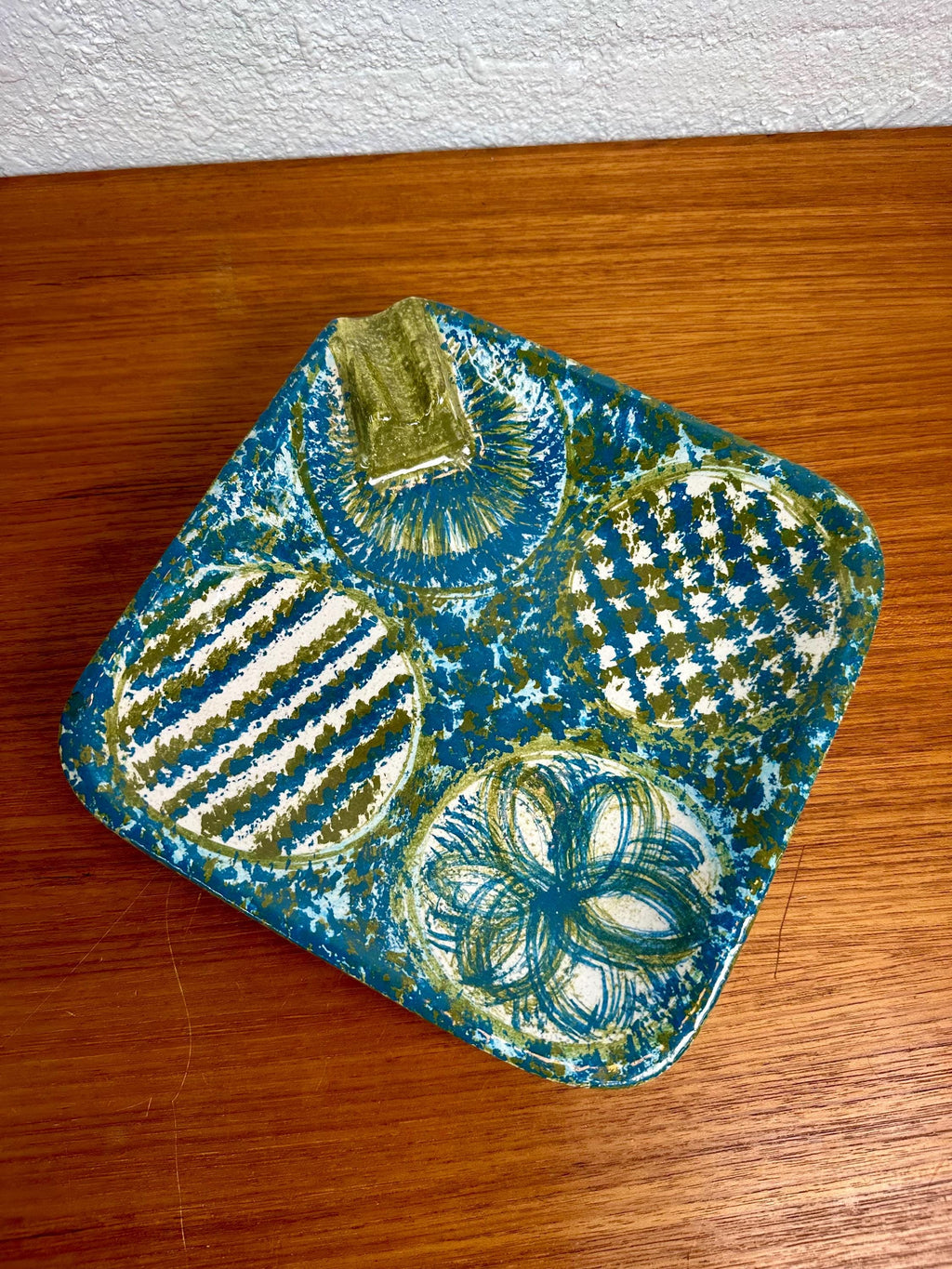Bitossi for Raymor Italian Mid Century Modern Ceramic Ashtray Catch All Dish Blue and Green